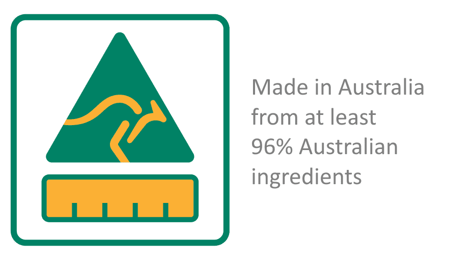 Made in Australia from at least 96% Australian ingredients